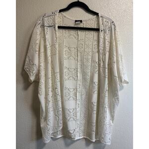 Crochet Open Cardigan White Cottagecore Ethereal Zenobia Women’s Plus Size 1X